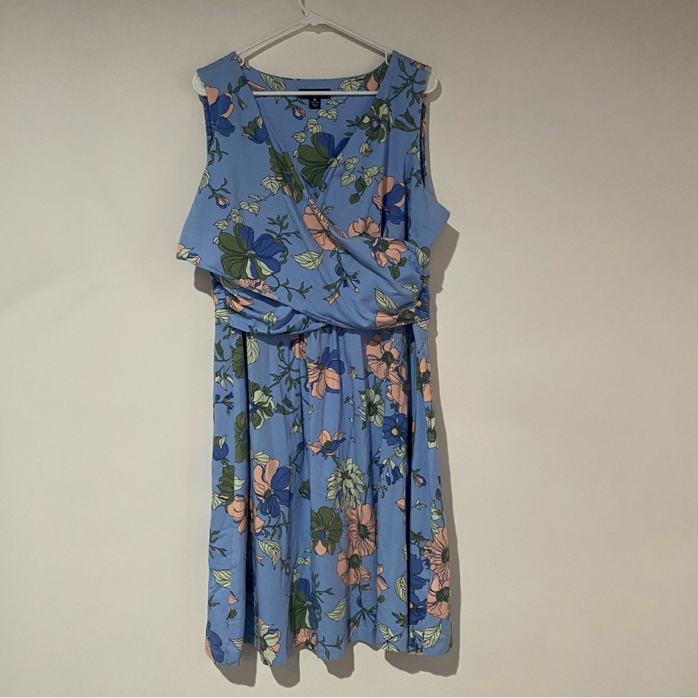 Lands End Dress Womens 1X 14/16 Floral Crossover Casual Sundress Spring Summer